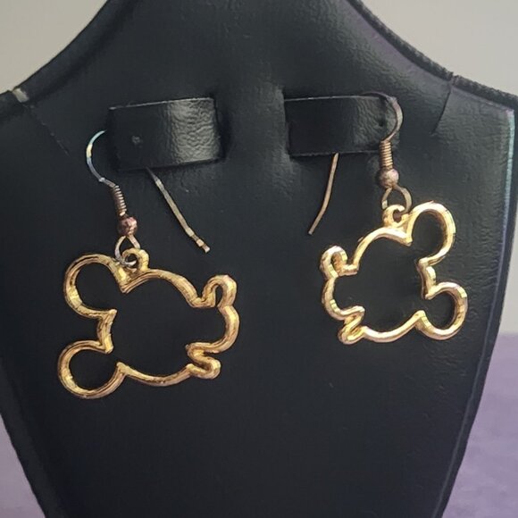 MICKEY MOUSE Head Pierced Dangle Drop Earrings Goldtone Disney - Picture 1 of 1